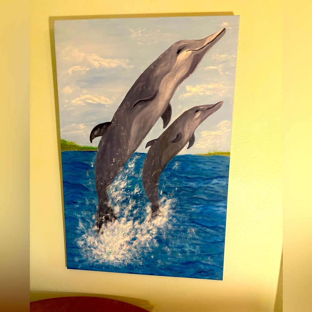 An Original Oil Painting of Dolphins
